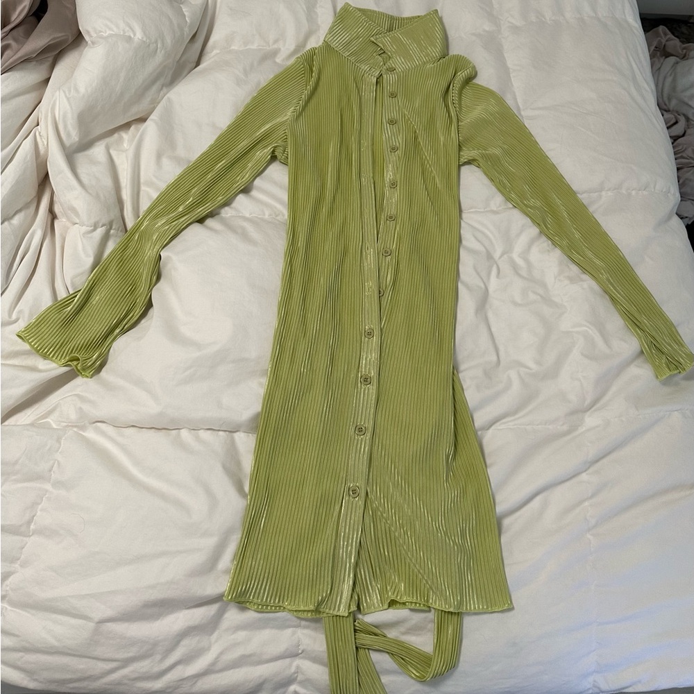 Lyaner women’s Green Ribbed Button-Up Dress size XS